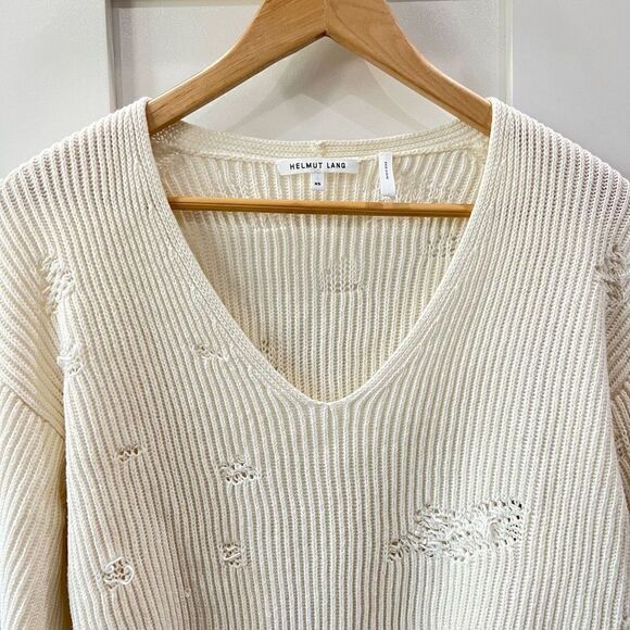 Helmut Lang Women’s XS Cream Wool Blend Oversized Distressed Sweater $425 - Picture 2 of 8